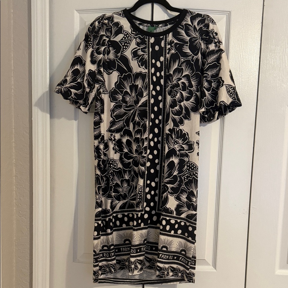 FARM Rio Black and Cream Floral Mini Dress